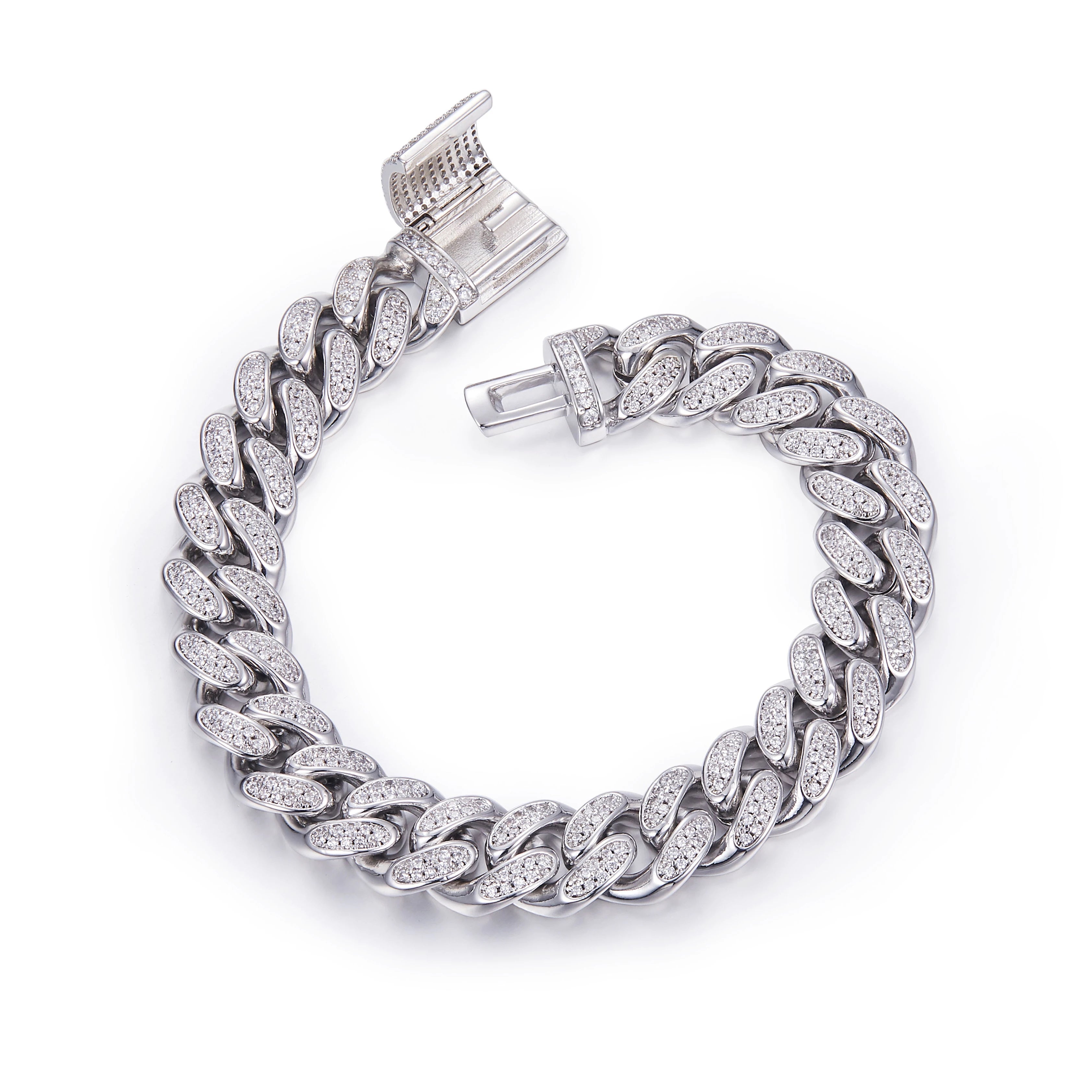 Wish Jewelry S925 Sterling Silver Chain for Men 12mm Wide High Quality Silver 925 Jewelry Cuban Moissanite Men'S Bracelet