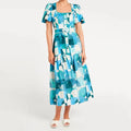 Temperament Elegant Midi Woven Crepe Women's Dress 2023 Spring New Square Collar Puff Sleeve A-Line Eco-Friendly Breathable