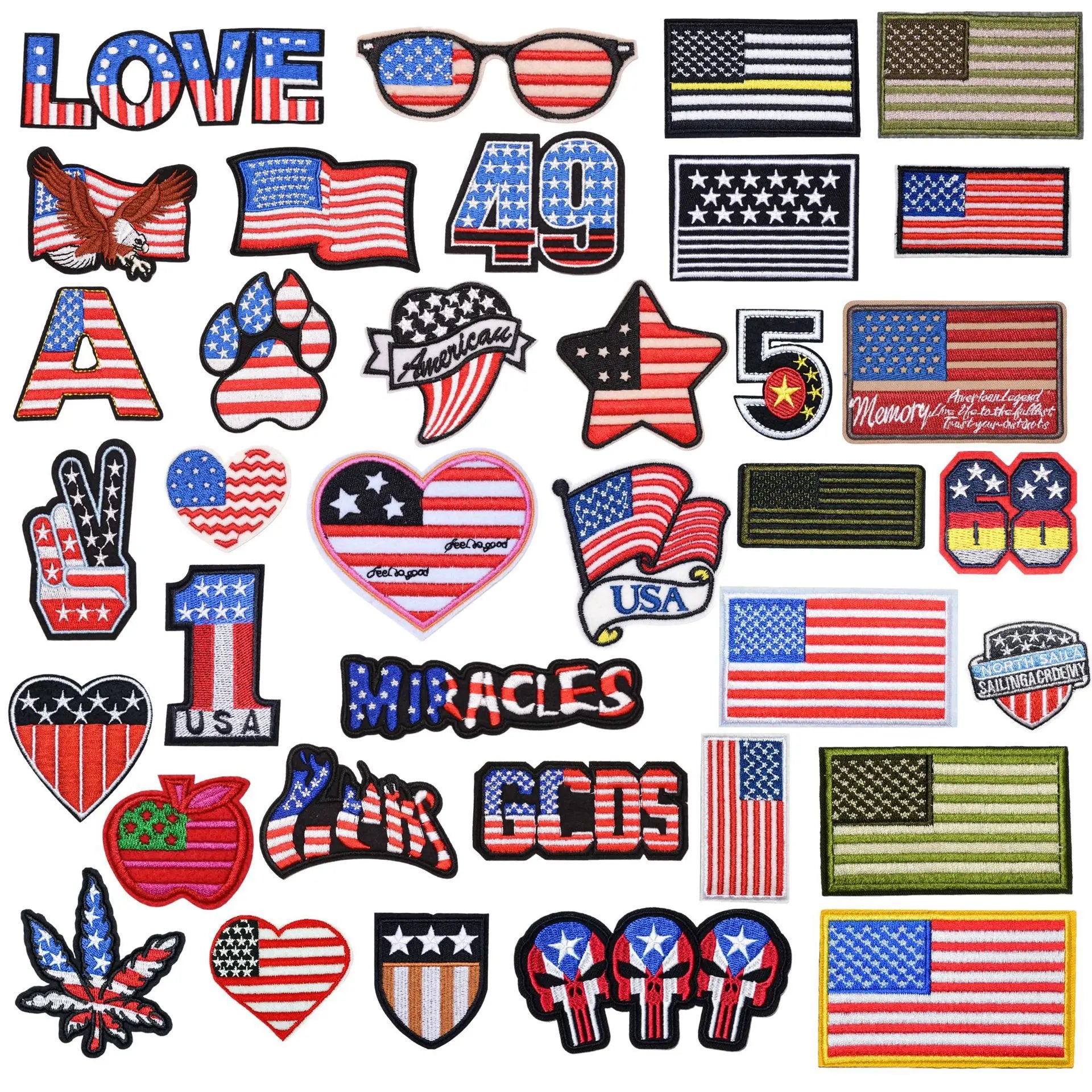 Wholesale Cheap Exquisite Mini Embroidery Patches Custom Clothes Accessories American National Flag Iron on Patch Embroidery
