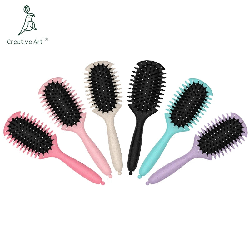 2025  New Design of the Handle  Wheat Straw Material Curl Define Styling Brush for Curly Hair  Boar Bristle Nylon  Hair Brush