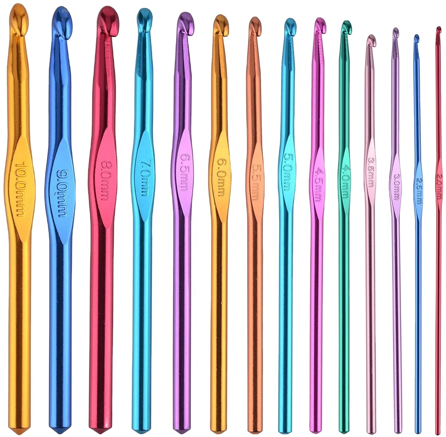 14-Piece Multicolor Aluminum Hooks Set Hand Knitting Needles Sewing Yarn DIY Craft for Embroidery Crafts Needlework Crochet Hook