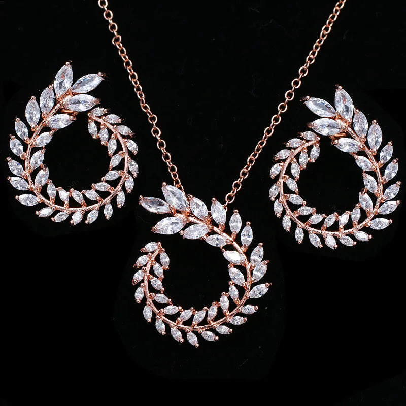 2022 New Arrival Romantic Bridal Jewelry Wedding Zircon Necklace Earrings Simple Temperament Flower Jewelry Set for Women