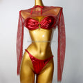 Fashion Mini Rhinestone Skirt Summer Polyester Mesh High Waist Hip Skirt Crystal Glitter Top Beach Set