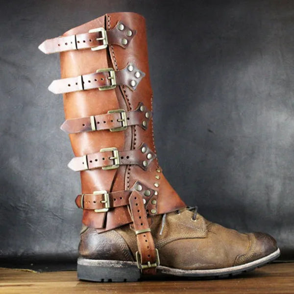 Medieval Renaissance Greaves Boots Leather Leg Armor Larp Warrior Knight Costume Strap Puttees for Men Women