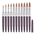 New Arrival Salon Nail Brush Purple Leopard Metal Handle Oval Crimped 100% Pure Kolinsky Hair Acrylic Powder Brush 2#-22#