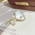 18K Gold Ginkgo Leaf Mother of Pearl Brooch Real Freshwater Pearl 2-in-1 Pendant Necklace Hypoallergenic Wedding Lapel Pin