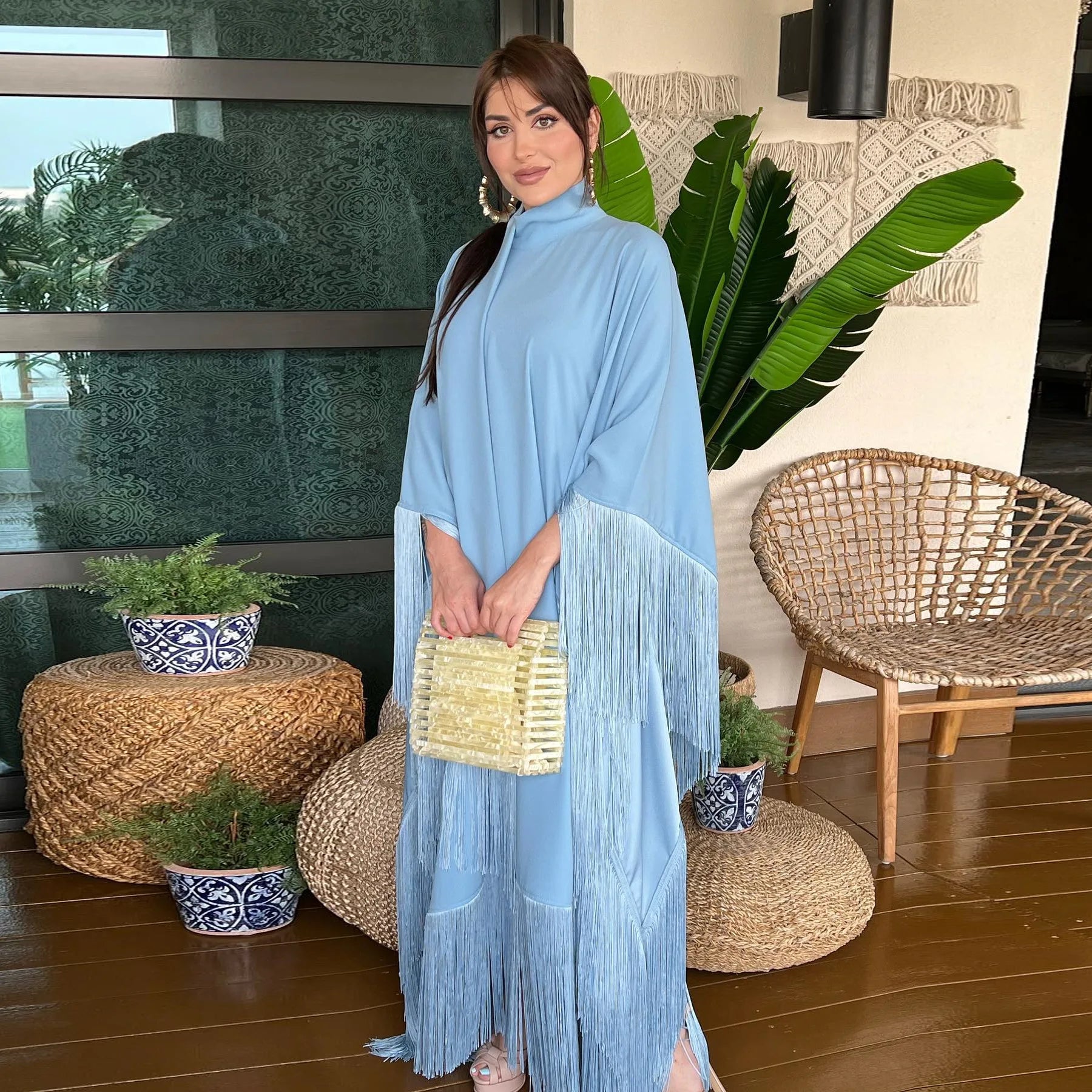 Liu Ming Cheap Wholesale Fashion Elegant Women Party Morocco Turkey Arabic Islam Abaya Tassel Kaftan Dress