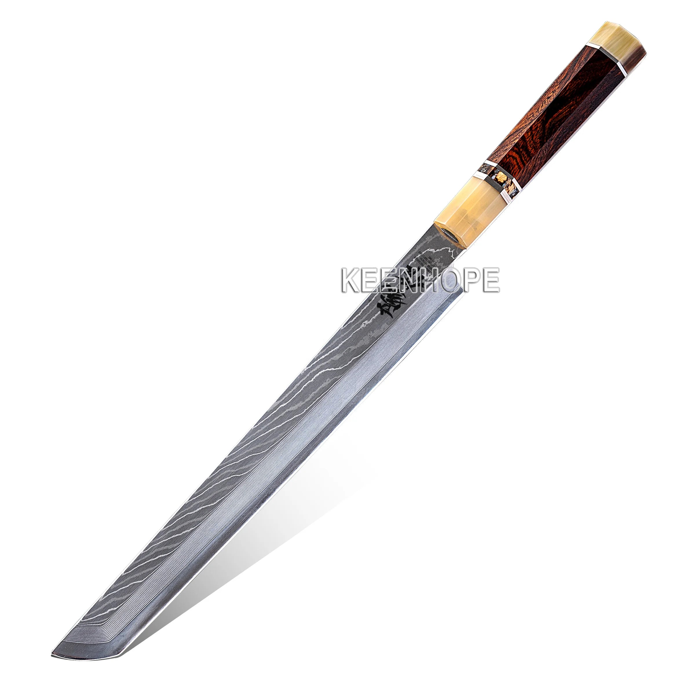 KEENHOPE 270mm Kitchen Knife Handcrafted 103-Layers Japan Damascus SKD11 SLD Blade Buffalo Horn 925 Silver Mammoth Stone USA