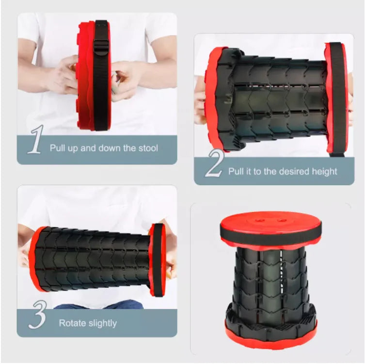 Portable Lightweight Plastic Folding Ottoman Adjustable Seat Stool Outdoor Travel Camping Retractable Telescope Design Metal