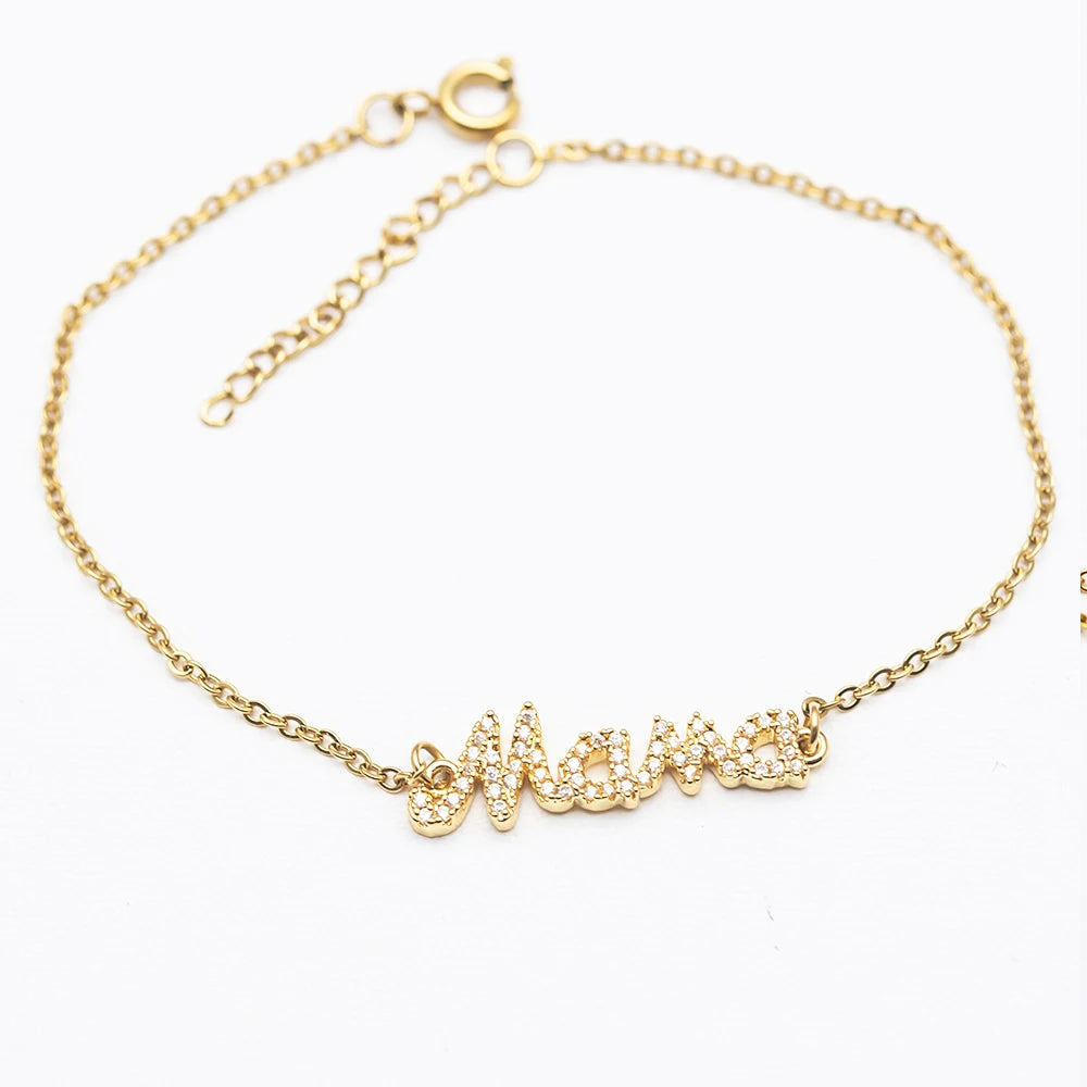 Bling Stone Name MAMA Bracelet or Anklet Bracelets and Charms Jewelry Findings CZ Stone Letter MAMA Bracelet Women Accessories