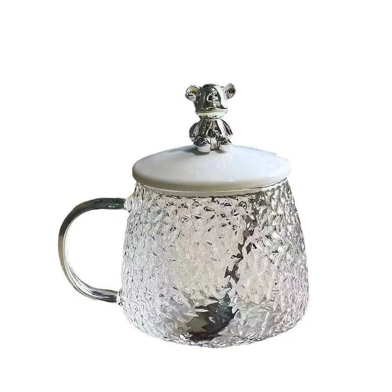Cute Creative Glass Water Cup With Handle Office Glass Tea Cup With Lid and Spoon Heat Resistant Milk Glass Mugs