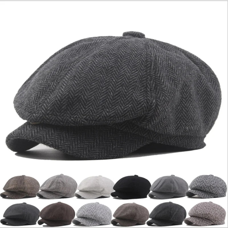Stripe Collapsible Spring Keep Warm Autumn Men Beret Korean Version Painter Hat Fashion Peaked Cap Newsboy Hat