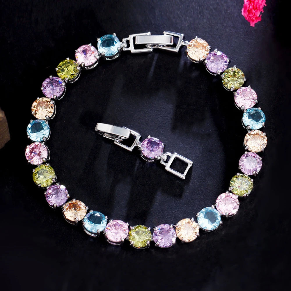 New Fashion Quality Round Cut Cubic Zirconia Stone Elegant Lady Rainbow Color CZ Tennis Bracelets Bangles for Party Jewelry MegaBDM