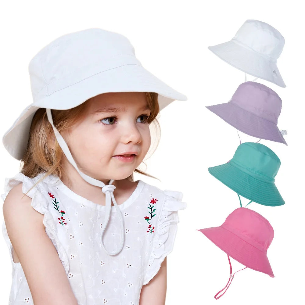 Wholesale Cheap Cotton Summer Sun protection Hat Colours Bucket Hat Kids Baby Sun Hat