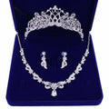 Korean Boxed Full Crystals Bridal Wedding Crown Necklace Earring Headdress Set Girl White Rhinestone Alloy Hair Accessories