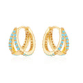 INS S925 925 Silver Micro-Inlaid Double Layer Zircon Hoop Earring Gold-Plated V Shaped Earring with Turquoise for Wedding Gift