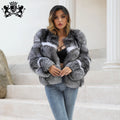 Luxury Winter Colorful Fur Coat Sequin Sliver Fox Fur Collar Women's Jackets Coats
