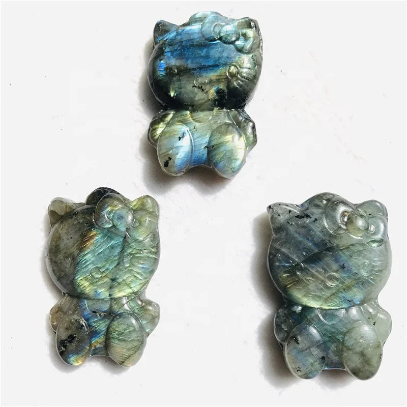 Natural Labradorite Carved Crystal Hello Kitty Labradorite Kitty Gift