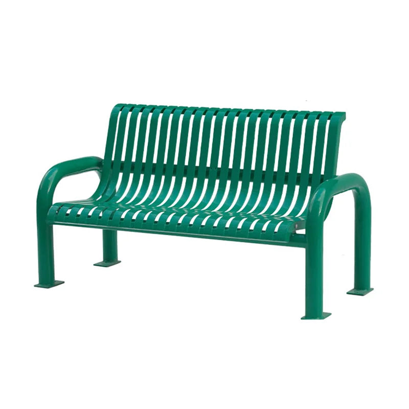 Outdoor Park Furniture Steel Slatted Bench Seat Outside Street Metal Leisure Back Bench Seating Public Garden Iron Chair Bench