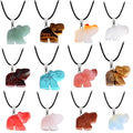 Handmade Craved Natural Gemstone Elephant Pendant Necklace 18Inch Black Cord Chakra Healing Crystal Animal Jewelry Choker Women