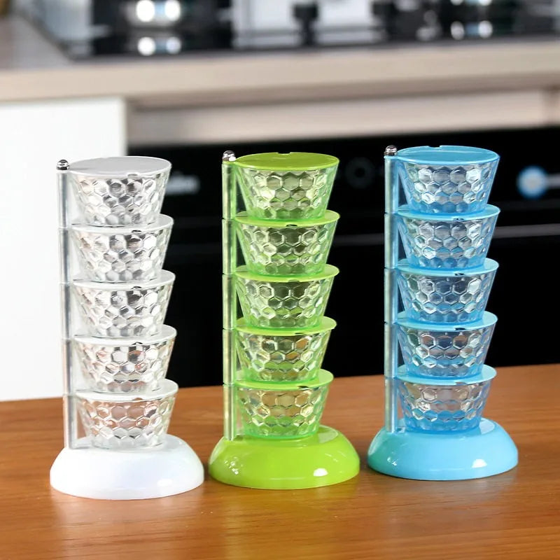 Vertical Rotatable Seasoning Box With Transparent Rotating Design Spice Box for Salt Jar Spoon Rotary Storage Rack Kitchen Tools