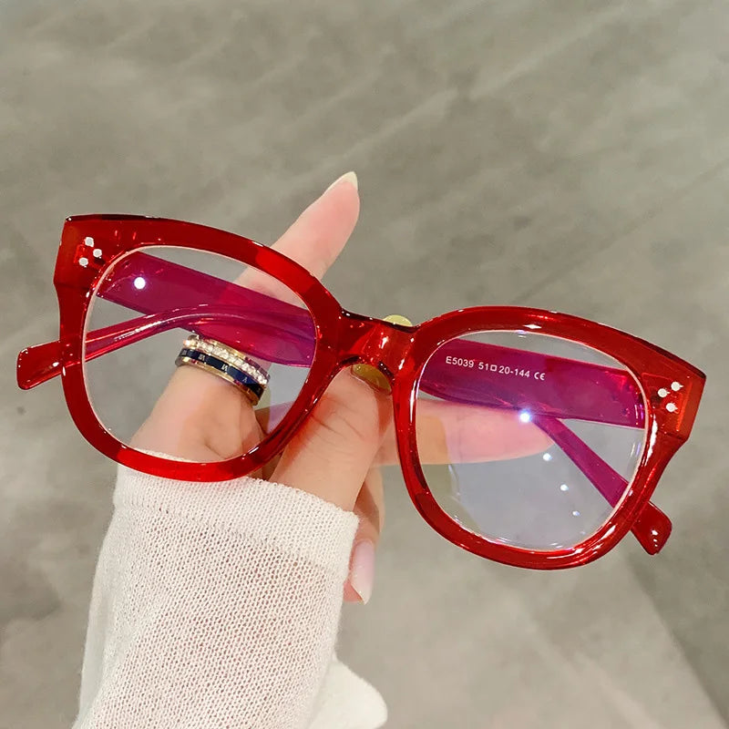 UNOC Retro Optical Frames New Oversized PC Blue Light Glasses with Transparent and Red Color Options for Myopia