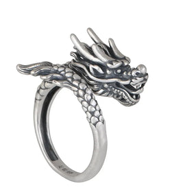 Sterling Silver 999 Ring Vintage Dragon Men's and Women's Open Ring Hiphop Jewelry