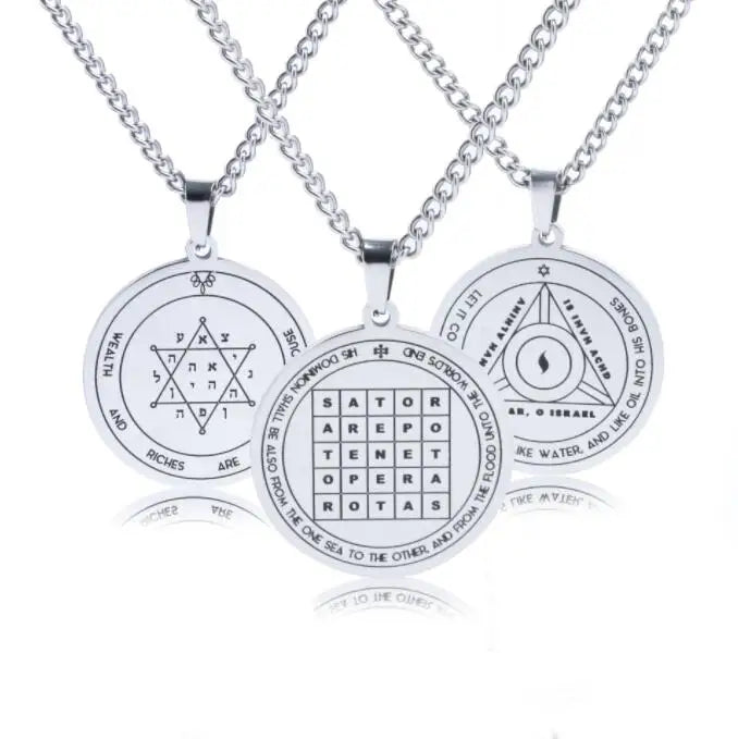 Hot Selling Solomon Key Necklace Stainless Steel Mars Jupiter Saturn Pentagram Magic Array Amulet Necklace