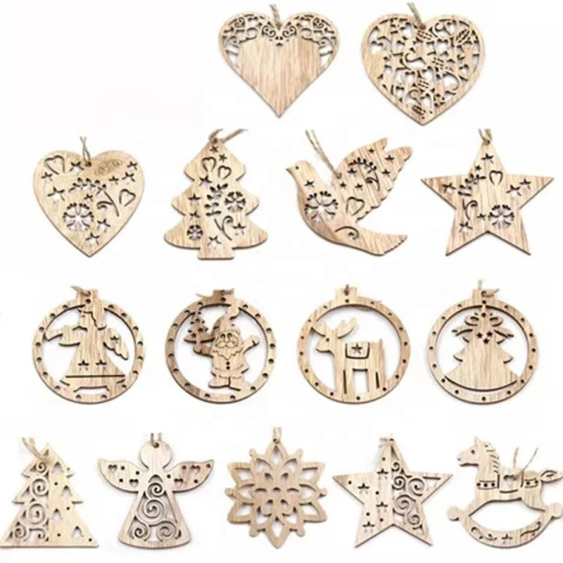 Factory Wholesale Christmas Wooden Hanging Pendants in Different Designs for Home Decorations