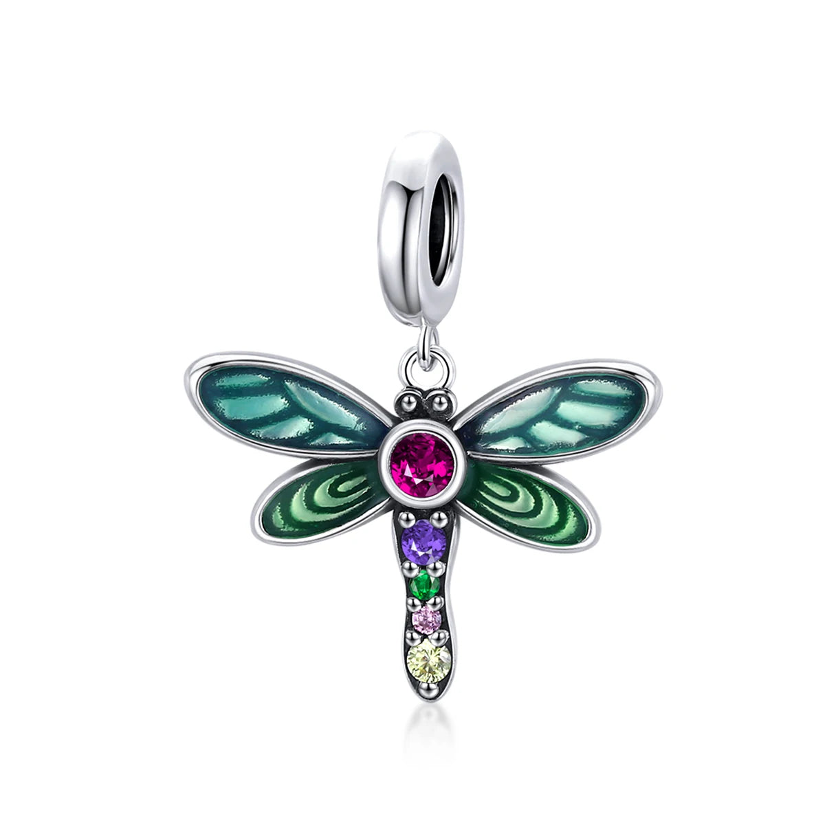 925 Sterling Silver Bead Shiny Dragonfly Charm Pendant Fit Original Bracelet Necklace DIY Woman Jewelry Accessory SCC1706