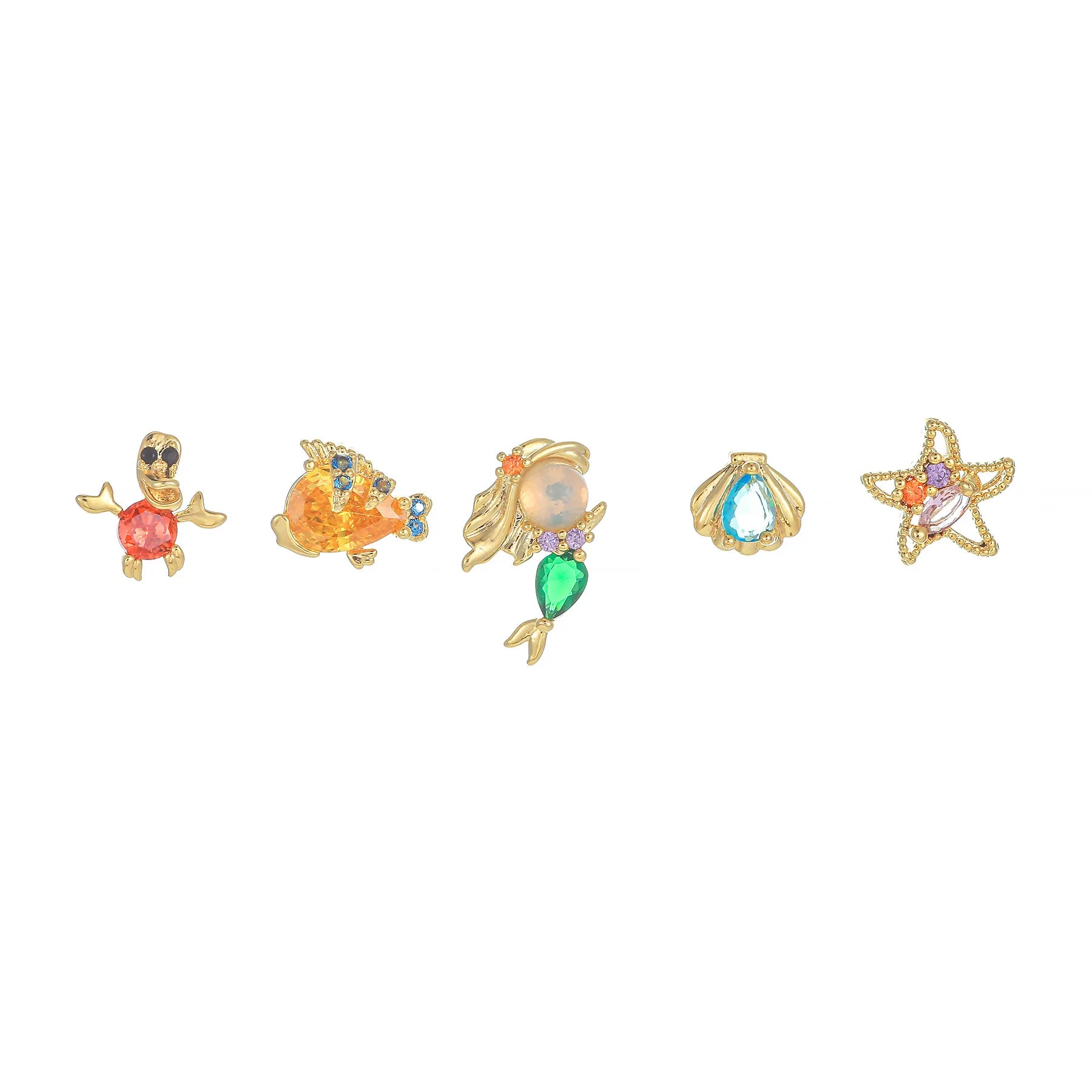 Sweet Temperament Cartoon Mermaid Earrings 18K Gold Plated Brass Earrings New Design Color Zircon Earrings for Women
