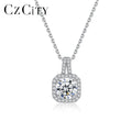 CZCITY 925 Sterling Silver 1CT Diamond Chain Moissanite VV Pendant Charm Long Woman Jewelry Necklace