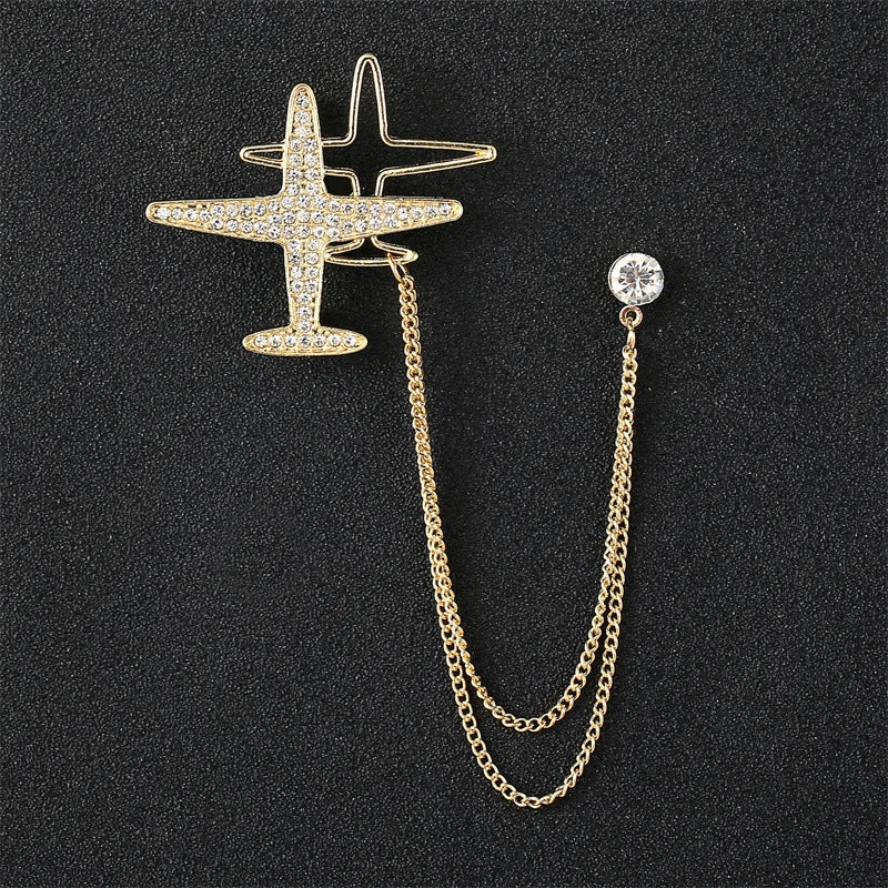 Men's Suit Guitar Eagle Pin Chain Brooch with Zircon Alloy Material Wedding Gift for Men