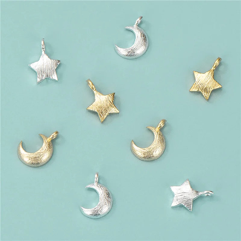 Unique Handmade 925 Sterling Silver Crescent Moon Star Gold Plated Charm Pendants for Jewelry Making