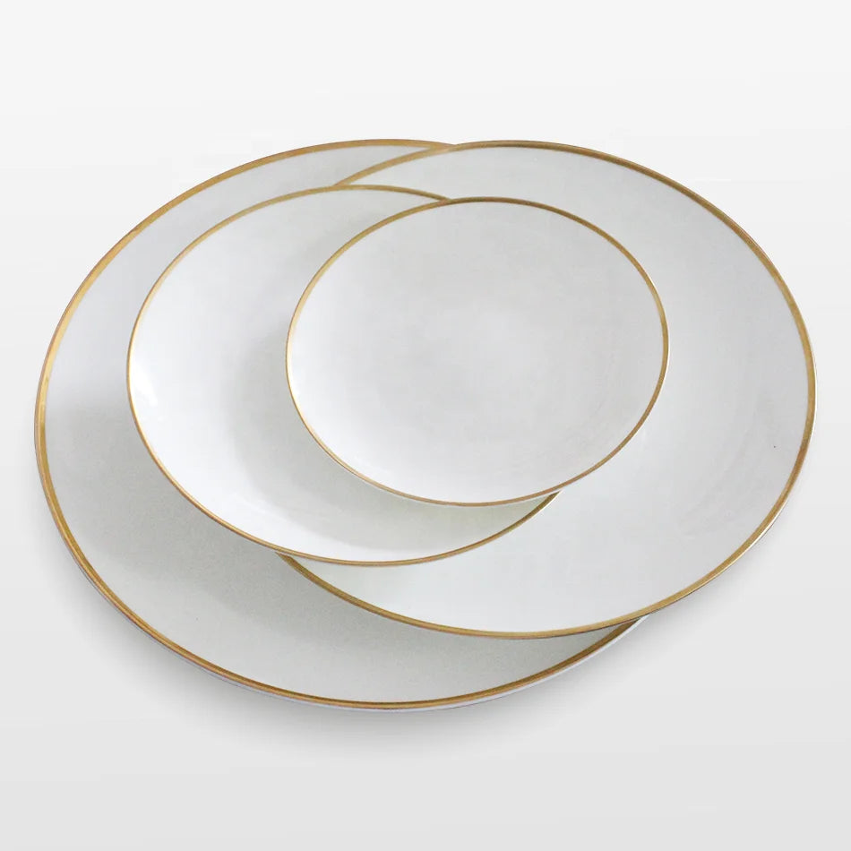 Kaly's Luxury Nordic Classic 12" & 10.5" Bone China Dinnerware Set Eco-Friendly White Gold Rim Plates for Weddings & Parties