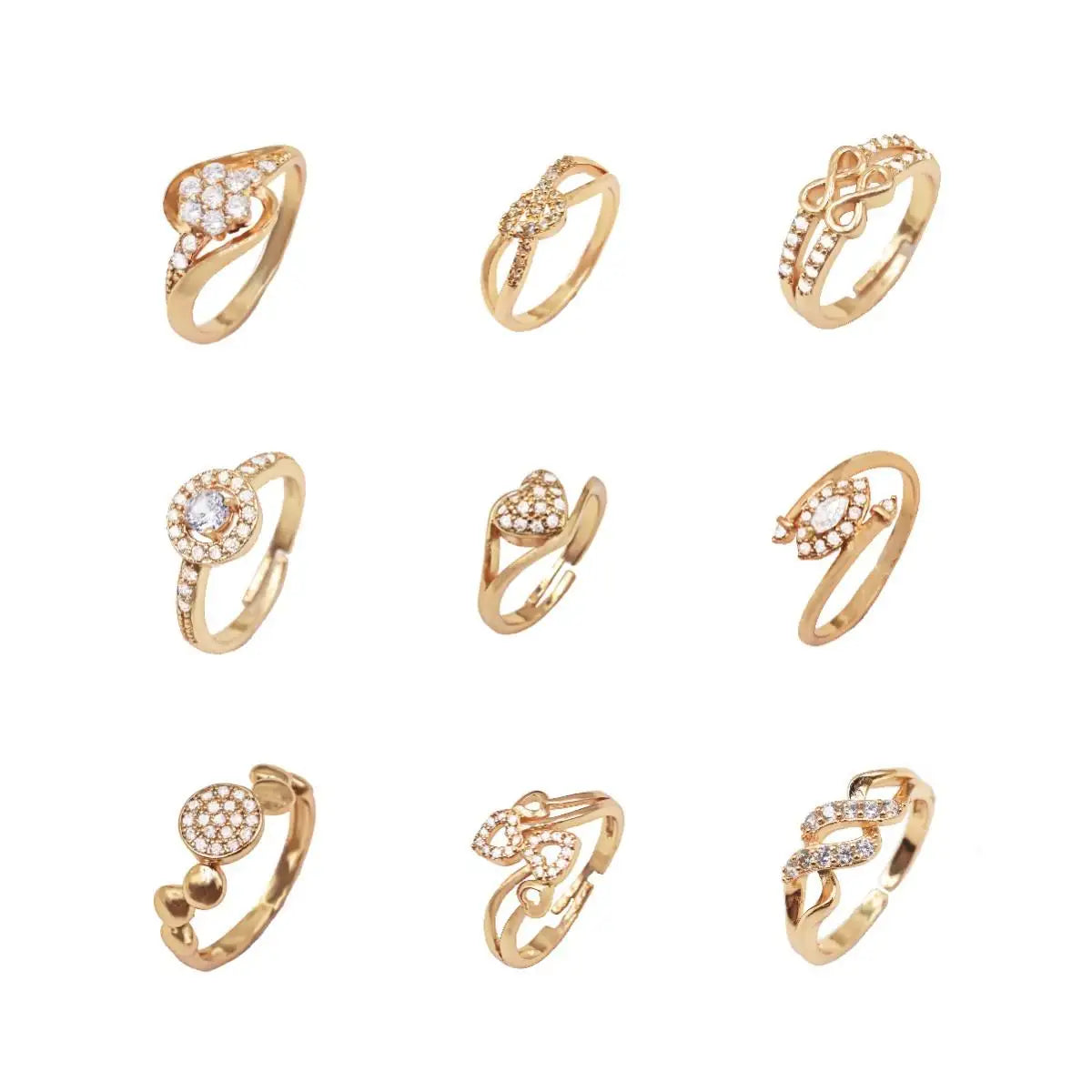 Fashion 18k Gold Plated CZ Rings Jewelry Engagement Zircon Women Rings Wedding Brass Copper Diamond Rings for Women Bijoux Femme