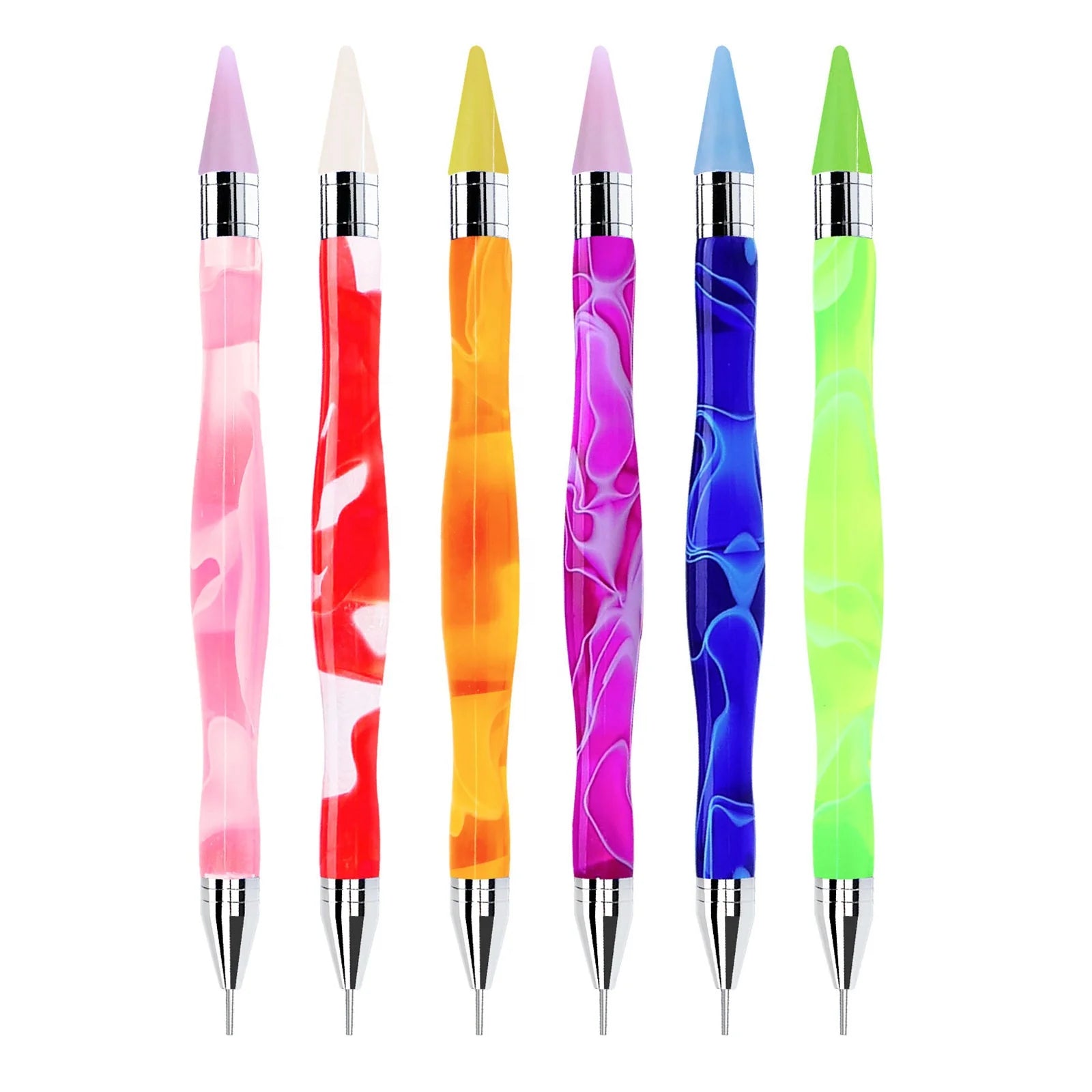 6colors Dual Ended Acrylic Handle Nail Art Dotting Pen Nail Rhinestones Stones Wax Picker Tip Pen for Rhinestones
