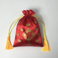 Custom Printed Festive Silk Drawstring Gift Cosmetic  Bags Red Satin Luxury Sugar Pouches With Gold Tassels