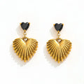 New Trendy Earring 18K Gold Plated Cute Black Zirconia Heart Burst Pendant Drop Earring for Women Stainless Steel Wholesale