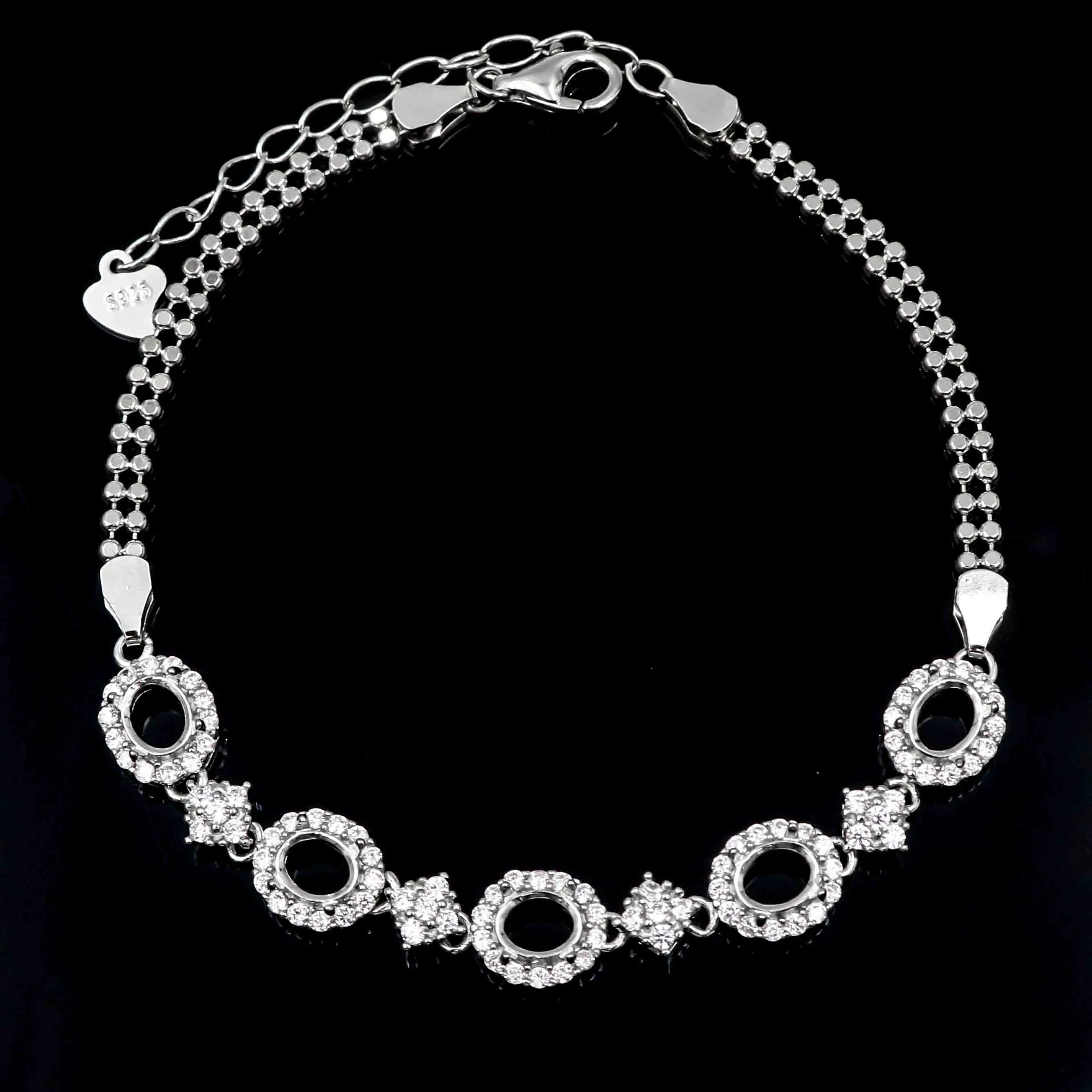 Sterling Silver 4*5mm Semi Mount Bracelet Empty Support Blank Claw Setting S925 Mountain Base Holder Without Stone Inlay for DIY