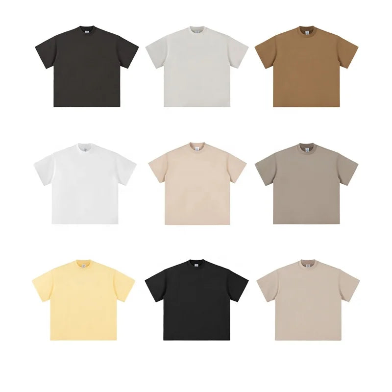 2025 Summer Men's Rainbowspray 100% Cotton 230Gsm Oversized Mock Neck T-Shirt Loose Solid Color Fashion Short Sleeve Knitted
