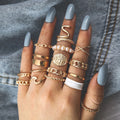 Hot Selling 16pcs/set Gold Diamond Serpentine Ring Jewelry Pearl Twist Knuckle & Geometric Hollow Ring Made of Alloy Personality