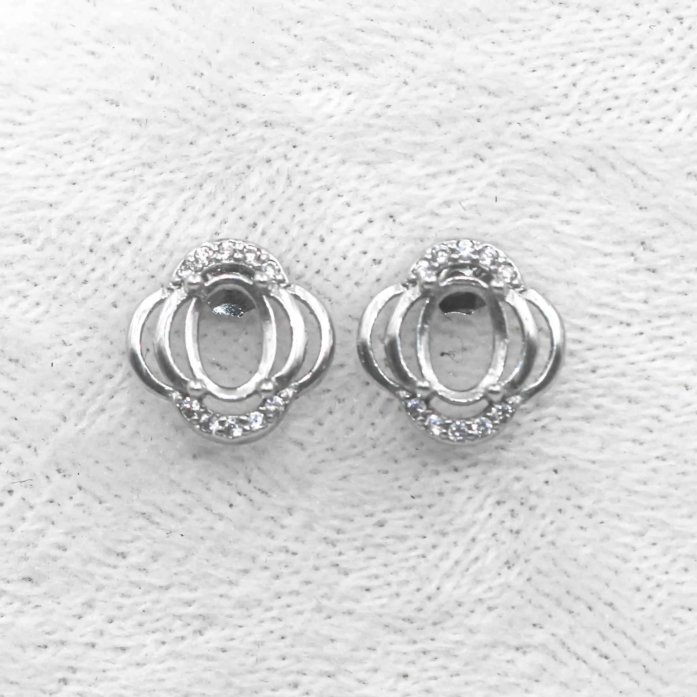 Sterling Silver 5*7mm Semi Mount Stud Earrings Empty Support Blank Claws Setting S925 Base Without Center Stone for DIY Inlay
