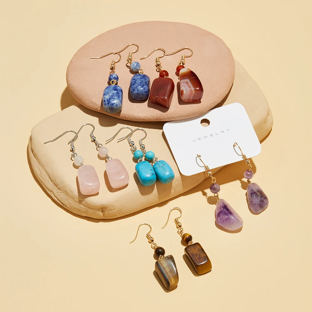 Factory Natural Stone Jade Crystal Earrings Quartz Beaded Fancy Handmade Wholesale Gemstone Hook Earrings for Women