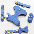 2022 New Custom Cowboy Dog Harness Denim Dog Collar Leash Harness Jean Pet Dog Harness Set