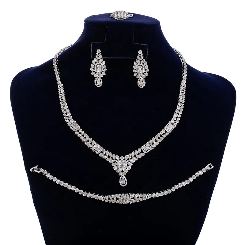 Echsio Wholesale Ready Stock Fashionable Wedding Accessories Copper Alloy Cubic Zirconia Luxury Jewelry Set for Women CN2167
