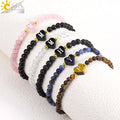 CSJA Heart Letter Charm Bracelet 4mm Natural Gemstone Crystal Energy Stone Beads Elastic A-Z Initial Bracelets for Women H360