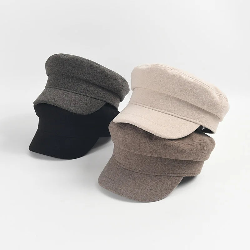 Autumn Winter Fashion Beret Hat Warm Cap Women Wool Beret Solid Color Casual Flat Duck Tongue British Retro Beret Hat for Women