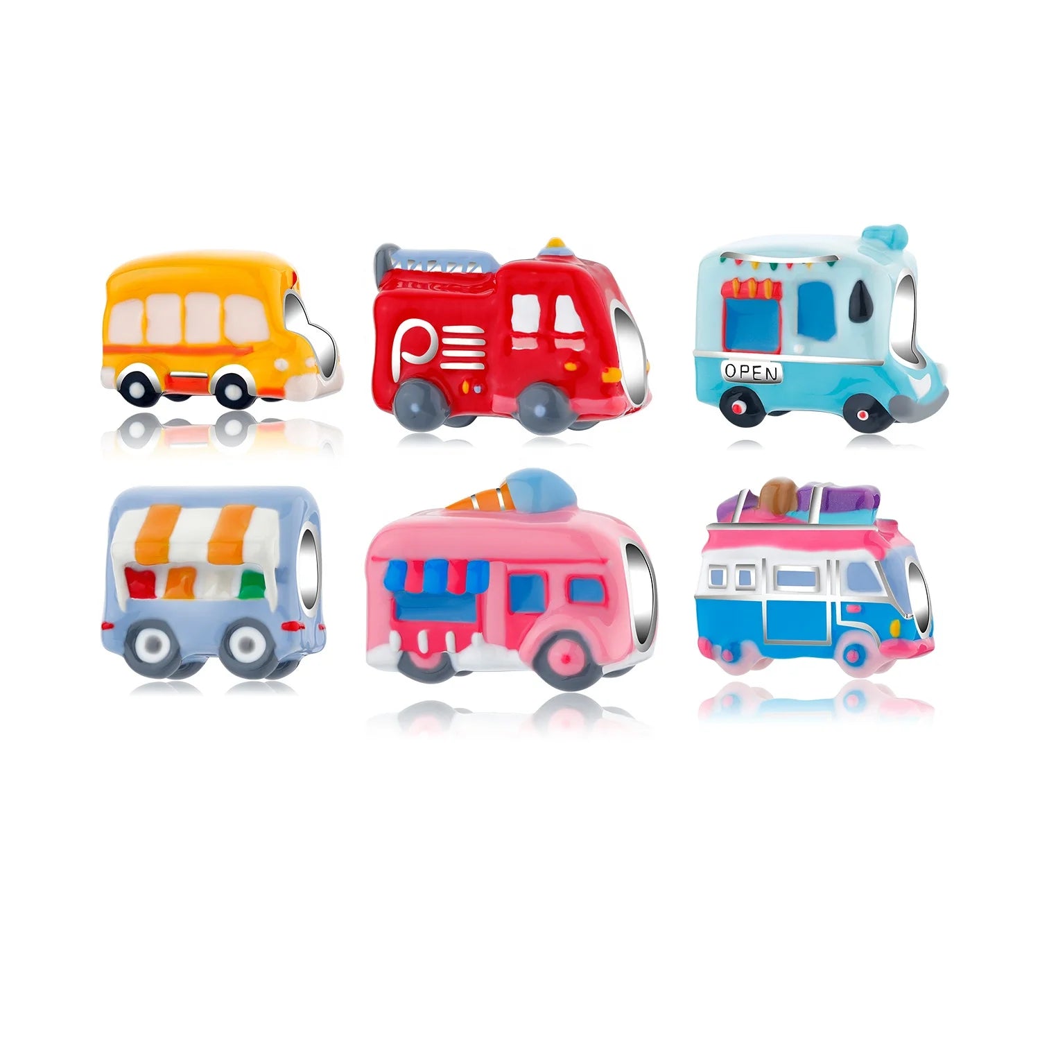 Designer Charms 925 Silver Car Mobilization Ice Cream Truck Fire Truck School Bus jeep Enamel Beads Pendant Fit Women Bracelets