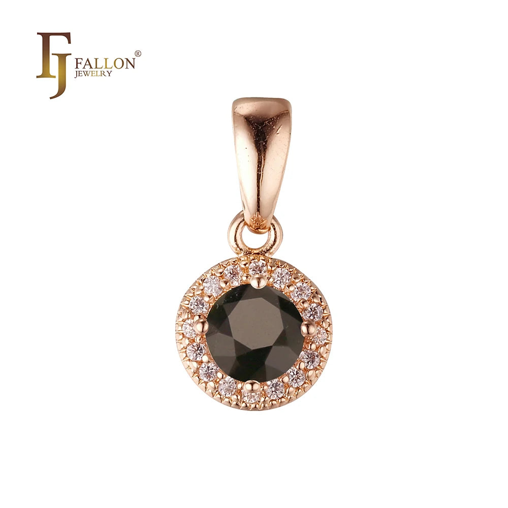 FJ Fallon Fashion Jewelry Solitaire Black CZ Pendant Plated in Rose Gold Brass Based